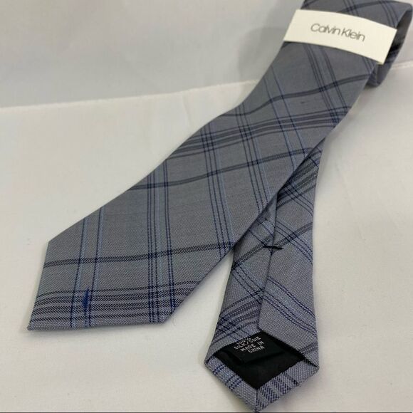 Calvin Klein Gray and Blue Checkered Silk Tie - Picture 1 of 6